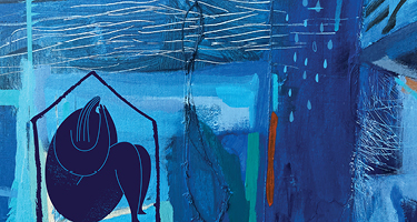 Image of grieving person on blue background