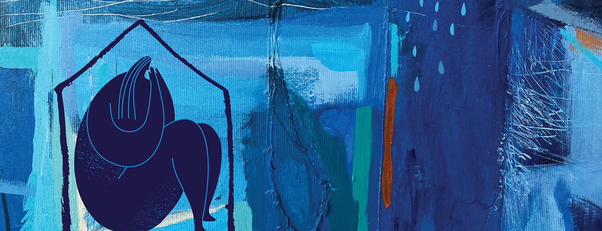 Image of grieving person on blue background