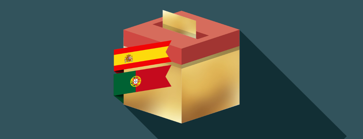 Voting box with Spain and Portugal flag on it 