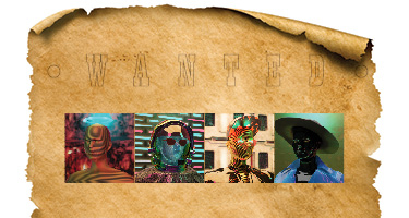 Old Western Wanted Poster with pictures of four colorful AI robots