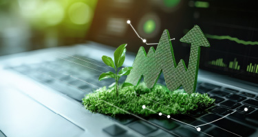 Evergreen content strategy driving continuous growth, with rising results displayed on a keyboard.