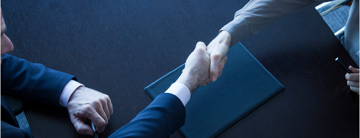 Two figures shaking hands