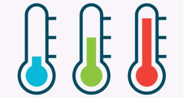 Low blue temperature, green temperature with mid-level, and red temperature near the top