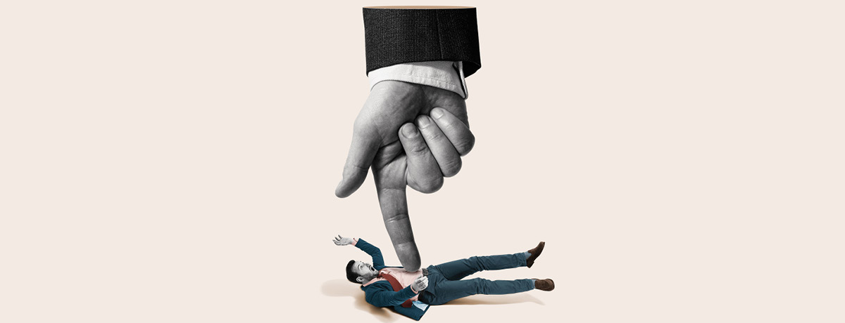 One finger pointing at a man being accused