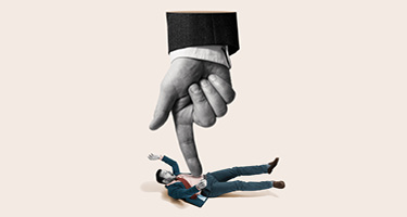 One finger pointing at a man being accused