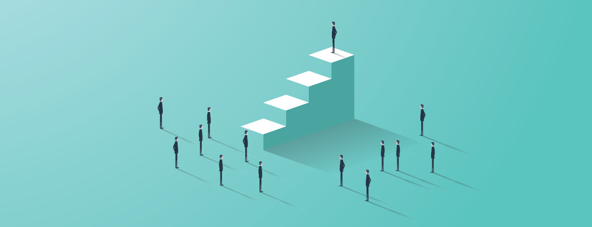  lawyer standing on a staircase, symbolizing advancement and thought leadership 