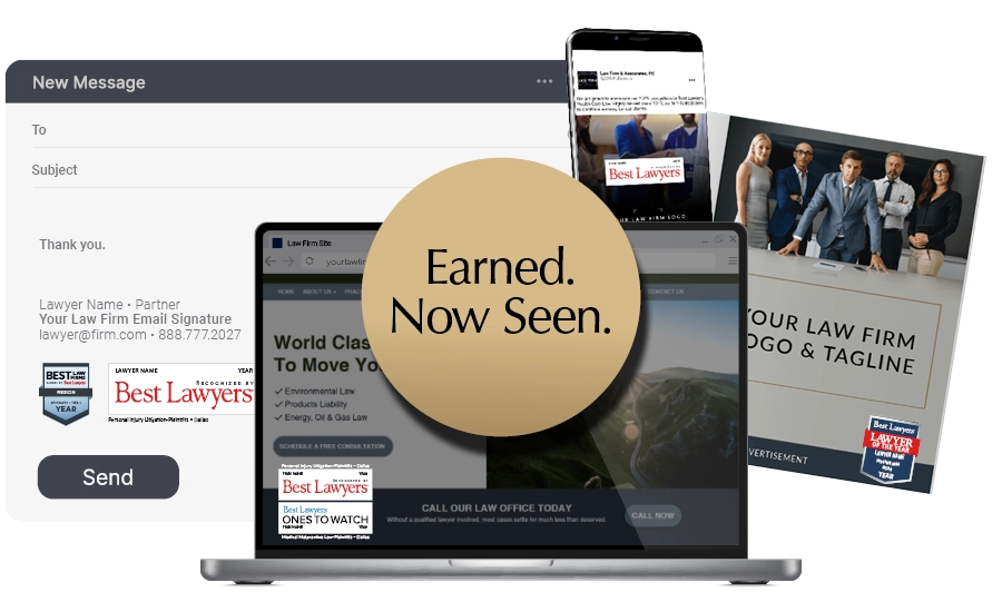 Best Lawyers recognition assets in use across email, web and print