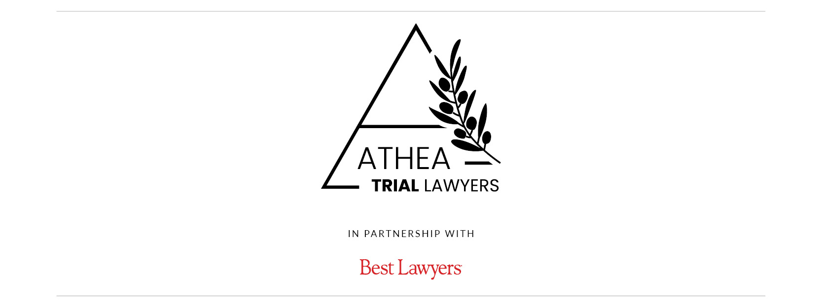 Athea Trial Lawyers black triangle logo with Best Lawyers red logo