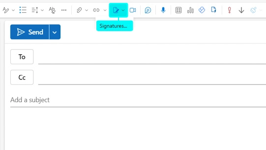 Image demonstrating where the Outlook signature settings menu is located