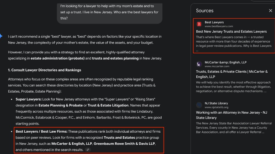 search results on Gemini for best real estate lawyers in NJ