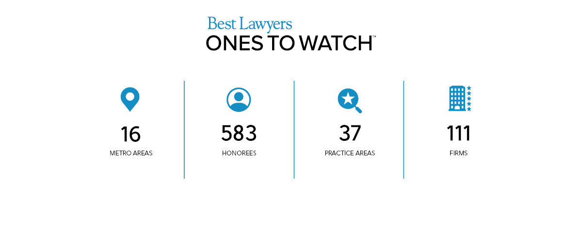 Blue Best Lawyers Ones to Watch logo with blue symbols and black text of Ones to Watch in Spain 2023
