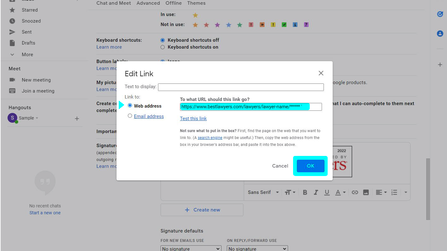 Image demonstrating how to add a profile link to the logo image in Google Mail